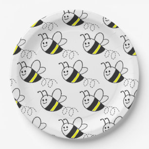 Assiettes En Carton Jote Little Bee Motif Baby shower blanc