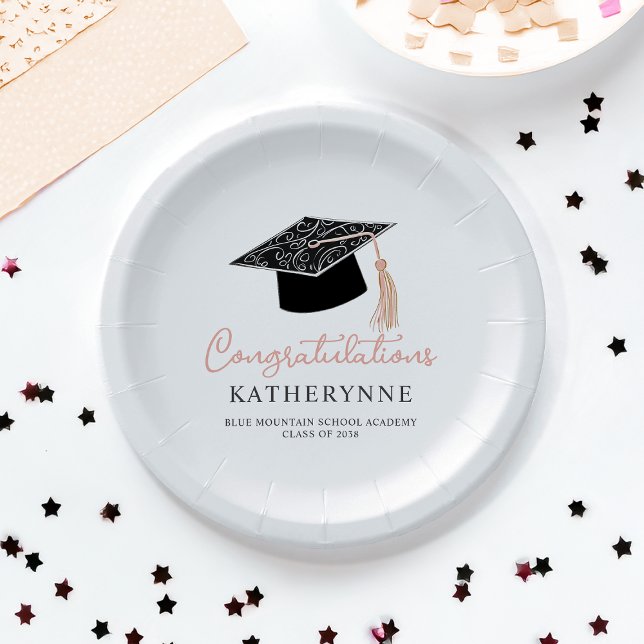 Assiettes En Carton Jote Modern Girly Graduation Party (Cute Modern Girly Graduation Party Paper Plates)