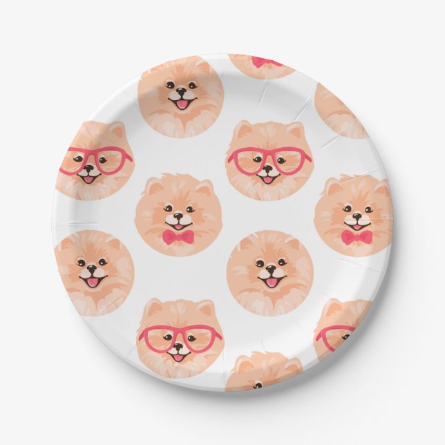 Assiettes En Carton Jote Pomeranian Visage Motif Chien Party (Devant)