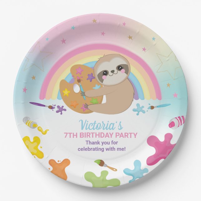 Assiettes En Carton Jote Sloth Art Craft Party Rainbow Anniversaire (Devant)
