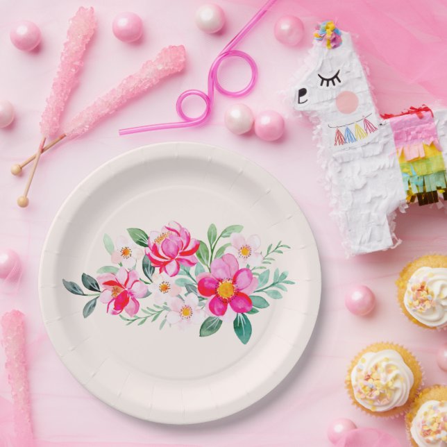 Assiettes En Carton Jouer Joli Bouquet de Fleur Rose (Fête)