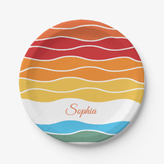 Assiettes En Carton Jouer Retro Rainbow Stripes pour produit personnal
