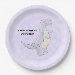 Assiettes En Carton Jouet Dinosaure gris mou Aquarelle Anniversaire