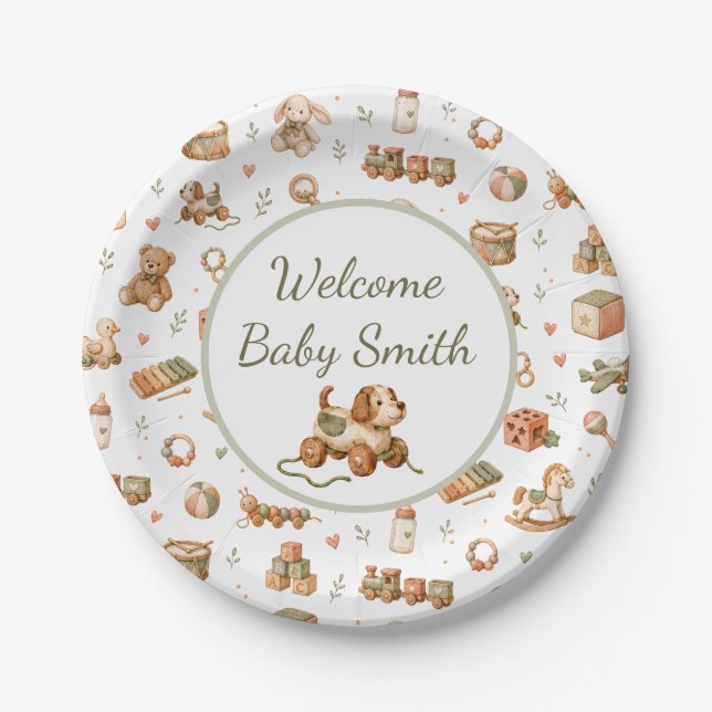 Assiettes En Carton Jouets Boho Bienvenue Bébé (Devant)