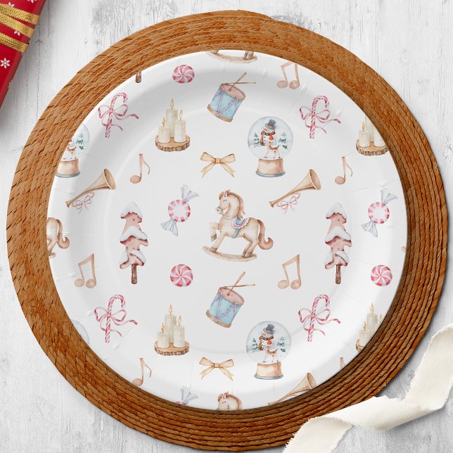 Assiettes En Carton Jouets et bonbons de Noël en aquarelle (Créateur téléchargé)