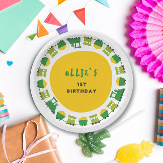 Assiettes En Carton Jouets pour garçons Transport Train Vert Fête d'an