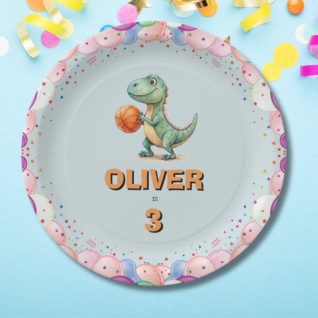 Assiettes En Carton Joueur de basket-ball T-rex Anniversaire (Créateur téléchargé)
