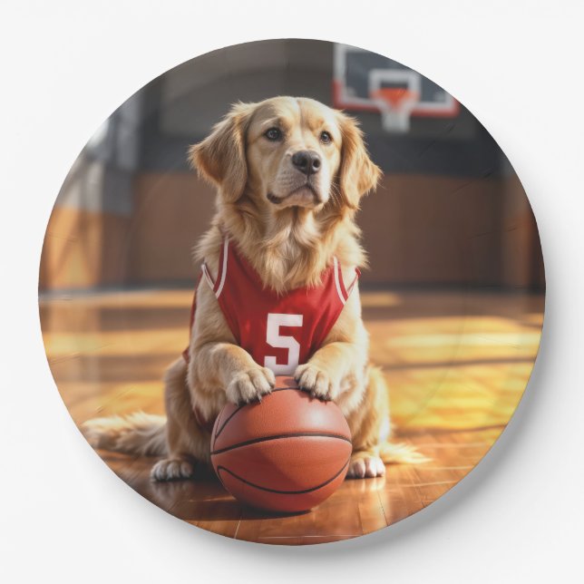 Assiettes En Carton Joueur de basketball Golden Retriever (Devant)