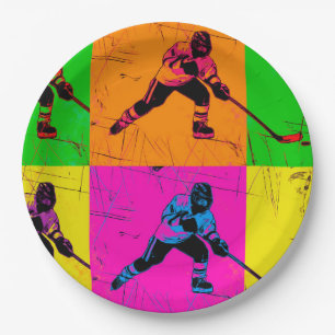 Assiettes En Carton Joueur de hockey de maniement des bâtons
