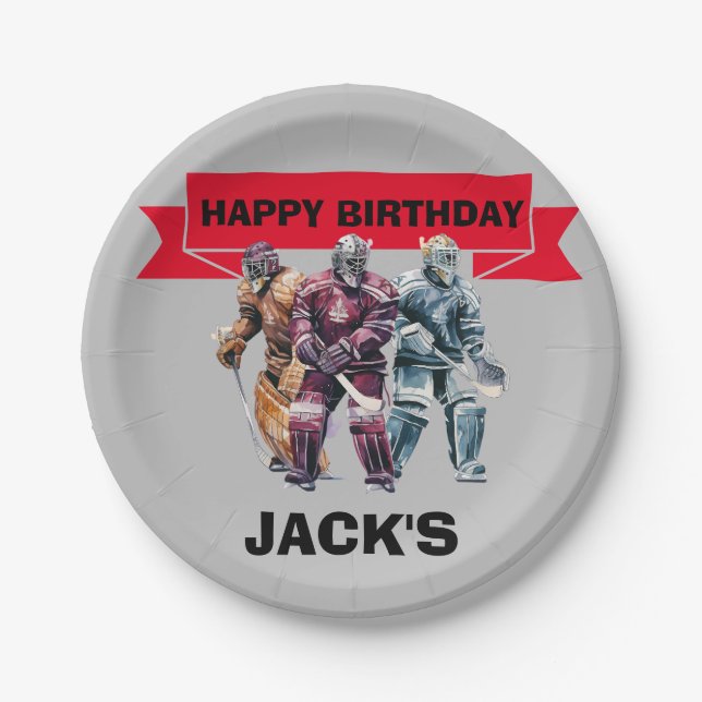 Assiettes En Carton Joueur de hockey thème de fête d'anniversaire (Devant)