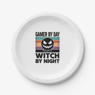 Assiettes En Carton Joueur de jeu vidéo de jour sorcière de nuit rétro