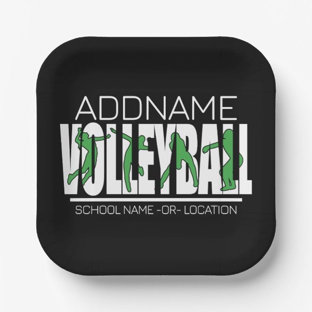 Assiettes En Carton Joueur de l'équipe de volleyball AJOUTER LE NOM DE (Recto)