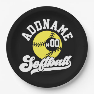 Assiettes En Carton Joueur de softball personnalisé AJOUTER LE NOM Équ