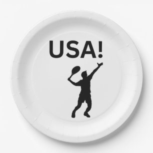 Assiettes En Carton Joueur de tennis américain utilisant dot comme bal