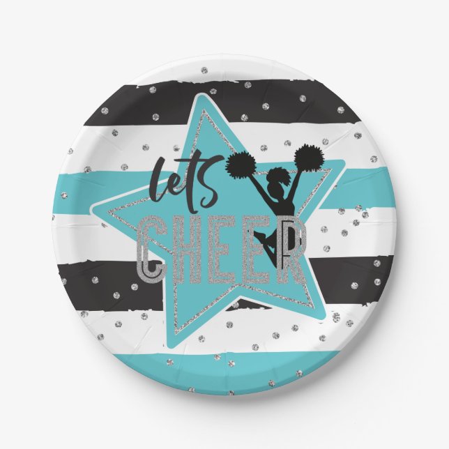 Assiettes En Carton Jour d'anniversaire de la Cheerled bleu argenté no (Devant)