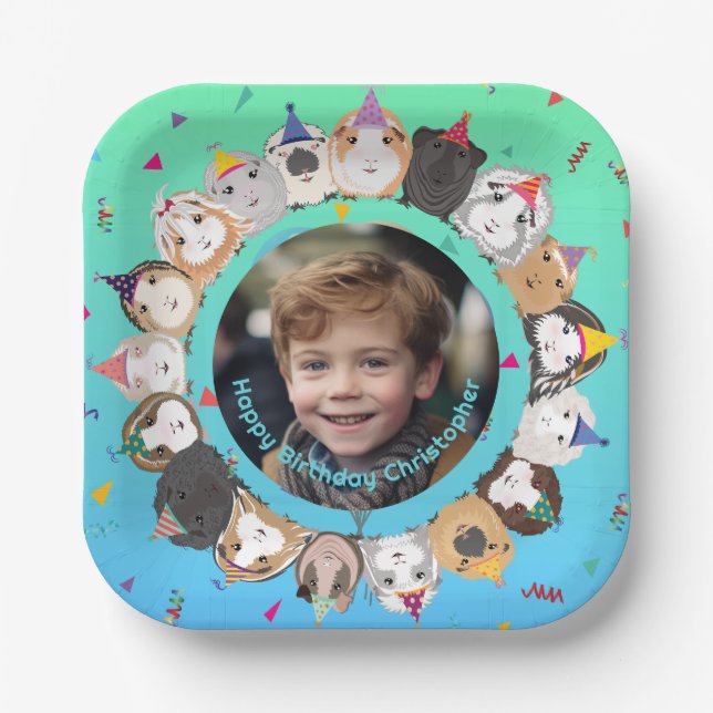 Assiettes En Carton Jour d'anniversaire des cochons de Guinée mignonne (Recto)