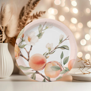 Assiettes En Carton Jour d'anniversaire élégant de Watercolor peach
