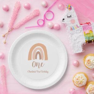 Assiettes En Carton Jour d'anniversaire simple Boho Rainbow