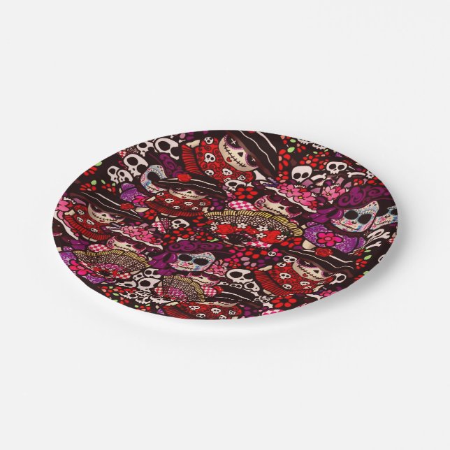 Assiettes En Carton Jour de Doodles morts Dia de los Muertos (Angle)