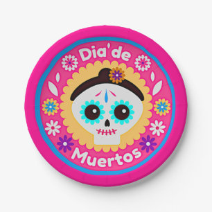 Assiettes En Carton Jour de la Dame rose morte - pour les enfants de f