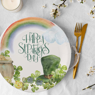 Assiettes En Carton Jour de la Saint-Patrick   Arc-en-ciel et trèfle à