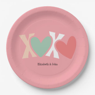 Assiettes En Carton Jour de la Saint Valentin "XOXO" coloré
