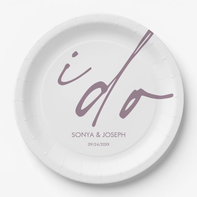 Assiettes En Carton Jour de mariage Élégant Script I Do (Devant)