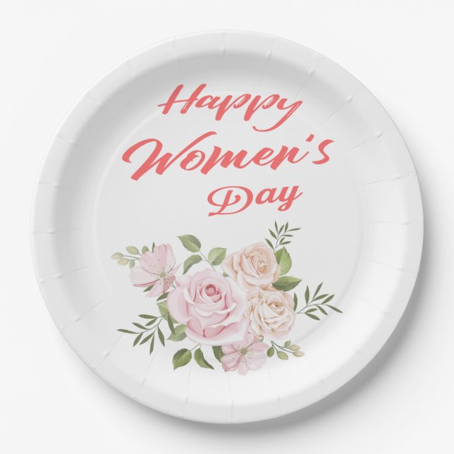 Assiettes En Carton jour des femmes heureux blanc (Devant)