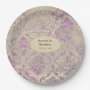 Assiettes En Carton Journal Vintage Lavande Damas Mariage