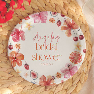 Assiettes En Carton Journée de mariage Floral Orange Citronné