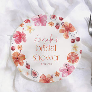 Assiettes En Carton Journée de mariage Floral Orange Citronné
