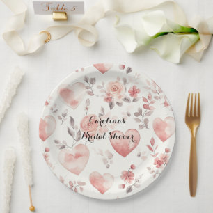 Assiettes En Carton Journée de mariage floral Roses coeurs roses tendr
