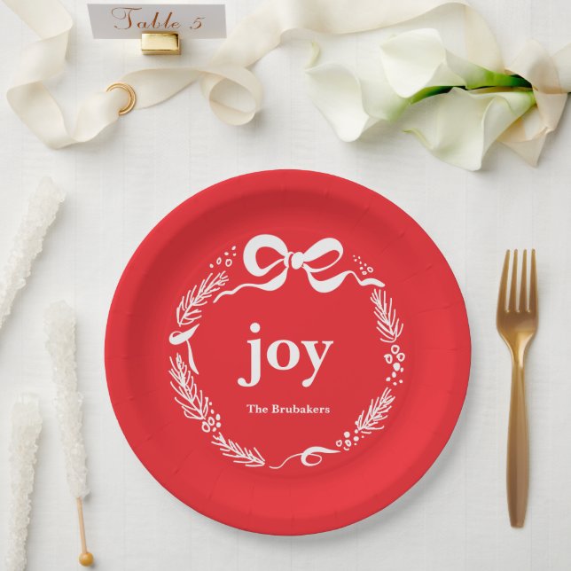 Assiettes En Carton Joy Custom Red Modern Whimsical Bow Christmas (Mariage)