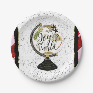 Assiettes En Carton Joy to the World Global Holiday Pink & Red Party