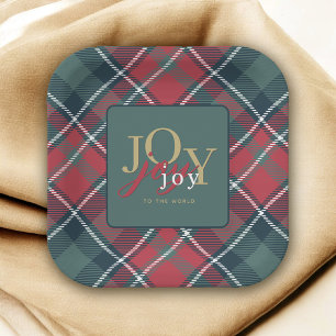 Assiettes En Carton Joy to the World Rustic Plaid Holiday