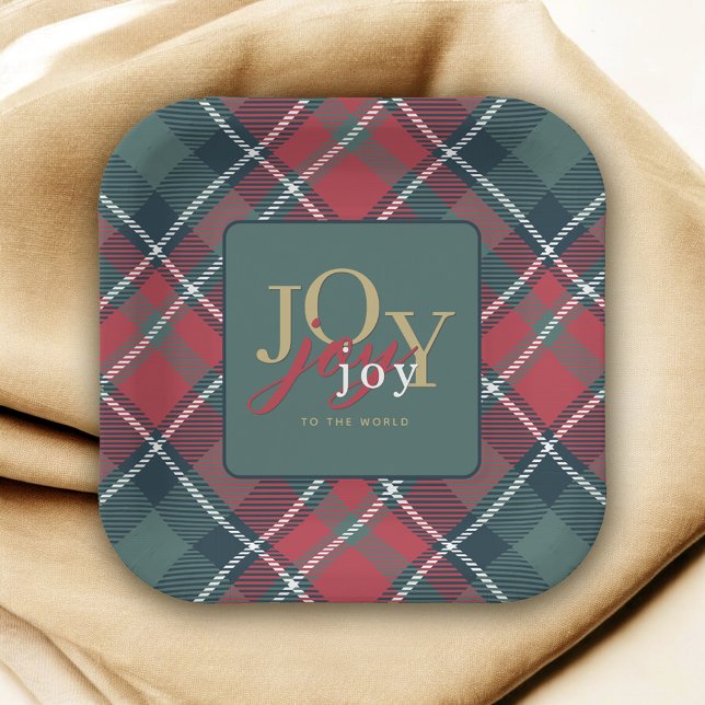Assiettes En Carton Joy to the World Rustic Plaid Holiday (Créateur téléchargé)