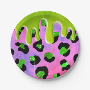 Assiettes En Carton Joyau vert léopard coloré 00e fête d'anniversaire
