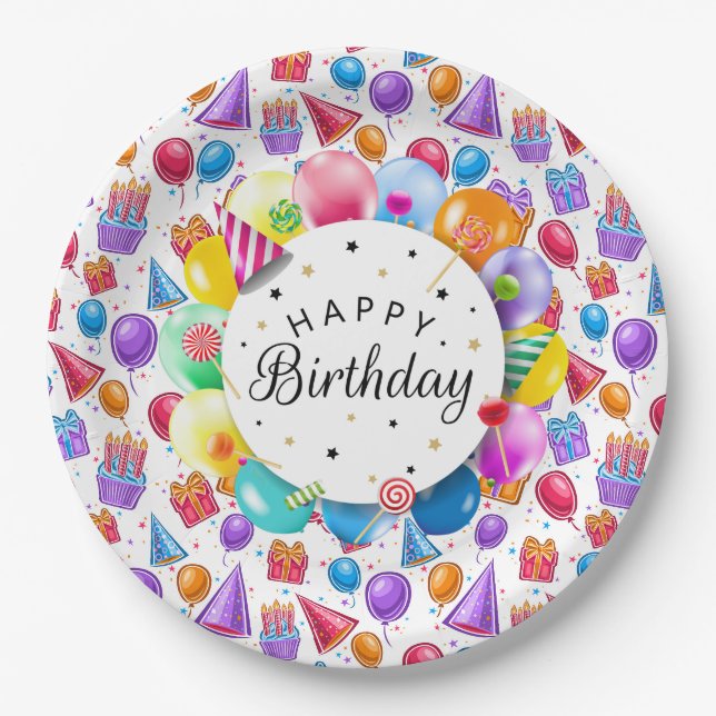 Assiettes En Carton Joyeuse Fête d'Anniversaire (Devant)