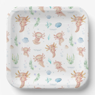 Assiettes En Carton Joyeuse Fête d'Axolotl Mignonne en Aquarelle Assi