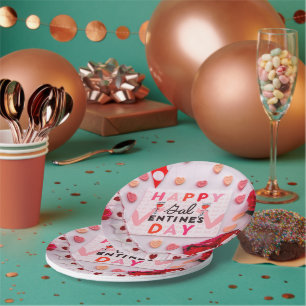 Assiettes En Carton Joyeuse fête de Galentine's Day Nourriture & Boiss