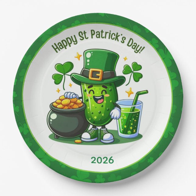 Assiettes En Carton Joyeuse Fête de la Saint-Patrick Pickle (Devant)
