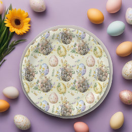 Assiettes En Carton Joyeuse fête de Pâques Lapin Célébration Jaune