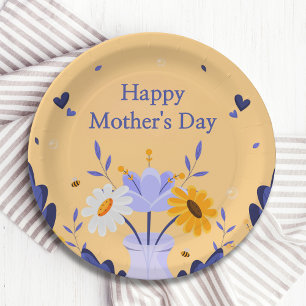Assiettes En Carton Joyeuse Fête des Mères Fleurs modernes Floral Bota