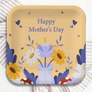 Assiettes En Carton Joyeuse Fête des Mères Fleurs modernes Floral Bota