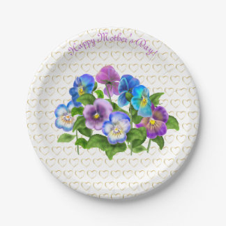 Assiettes En Carton Joyeuse fête des mères Pansy Violet Fleurs Aquarel