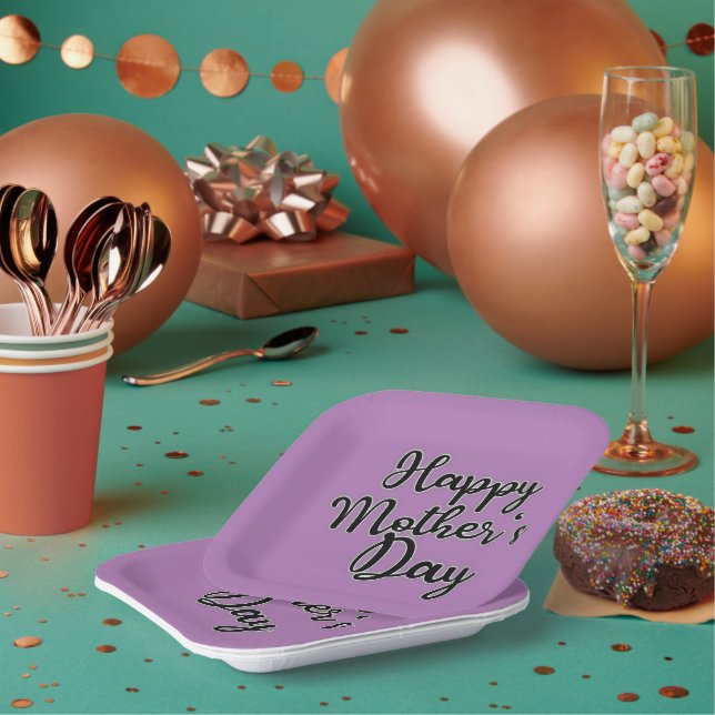 Assiettes En Carton Joyeuse Fête des mères Plaque en papier violet (Multi)