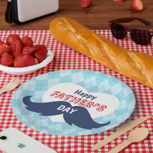 Assiettes En Carton Joyeuse Fête des Pères Moustache et Cœur