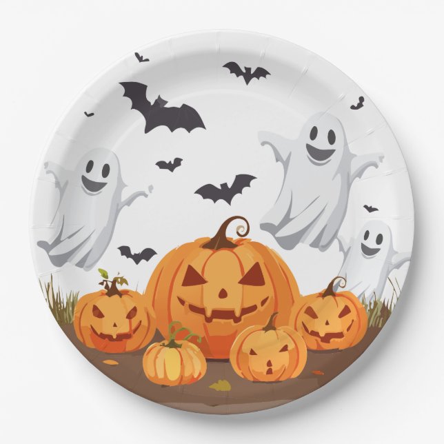 Assiettes En Carton Joyeuse fête d'Halloween (Devant)