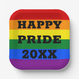 Assiettes En Carton Joyeuse fierté avec année Gay LGBTQ Rainbow Flag M