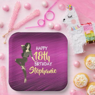 Assiettes En Carton Joyeuse fille d'anniversaire pourpre Bourgogne